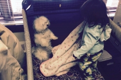 Pula and Indie in her crib