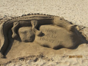 People build incredible sand structures.  This one includes a marriage proposal