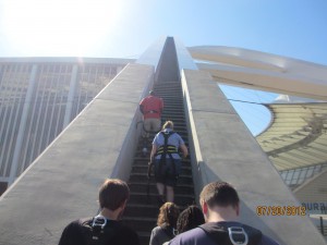 First we had to climb 300 stairs.  We were attached to the staircase with a cable that had to constantly be pulled up.