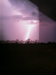 Lightening from a distant storm captured from our car