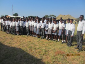 The children line up to thank  the presenters for coming to their school